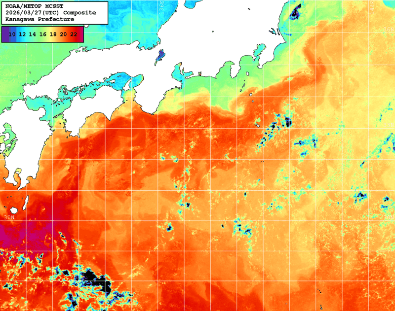NOAA、MetOp 人工衛星画像 検索結果, 水温分布を図示