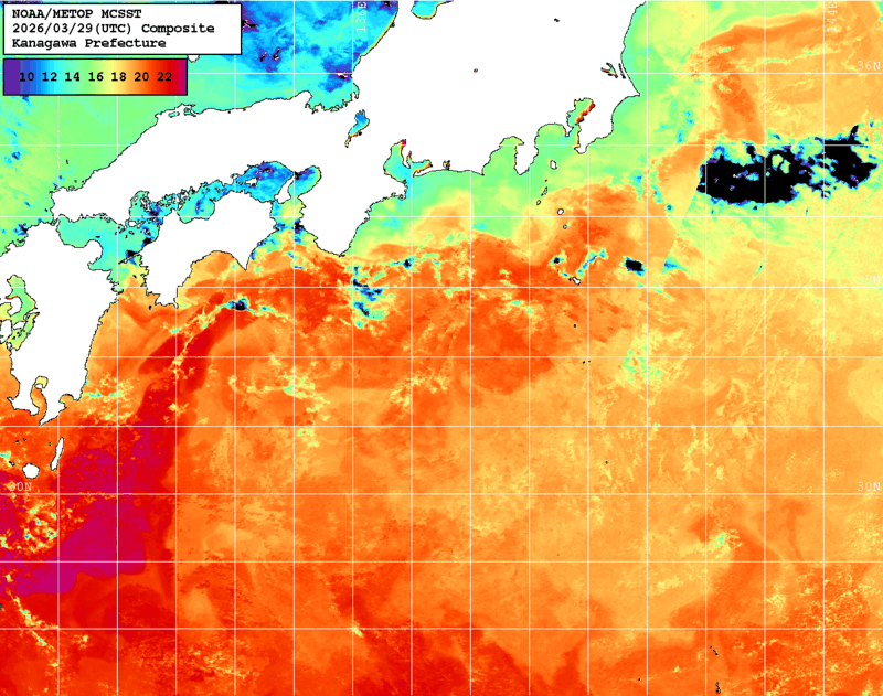 NOAA、MetOp 人工衛星画像 検索結果, 水温分布を図示