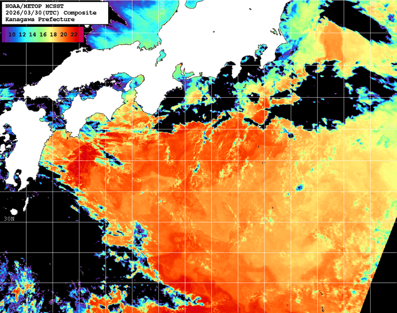 NOAA、MetOp 人工衛星画像 検索結果, 水温分布を図示