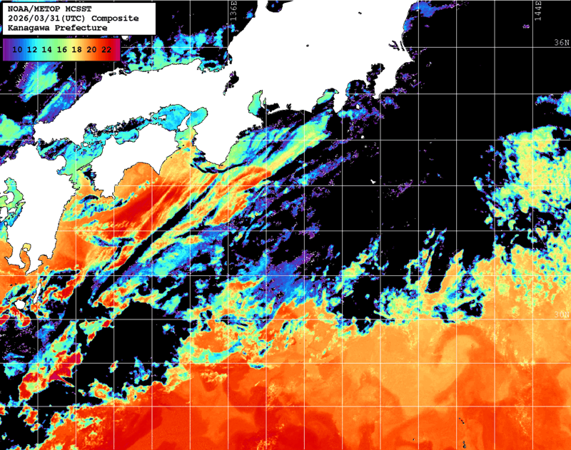 NOAA、MetOp 人工衛星画像 検索結果, 水温分布を図示
