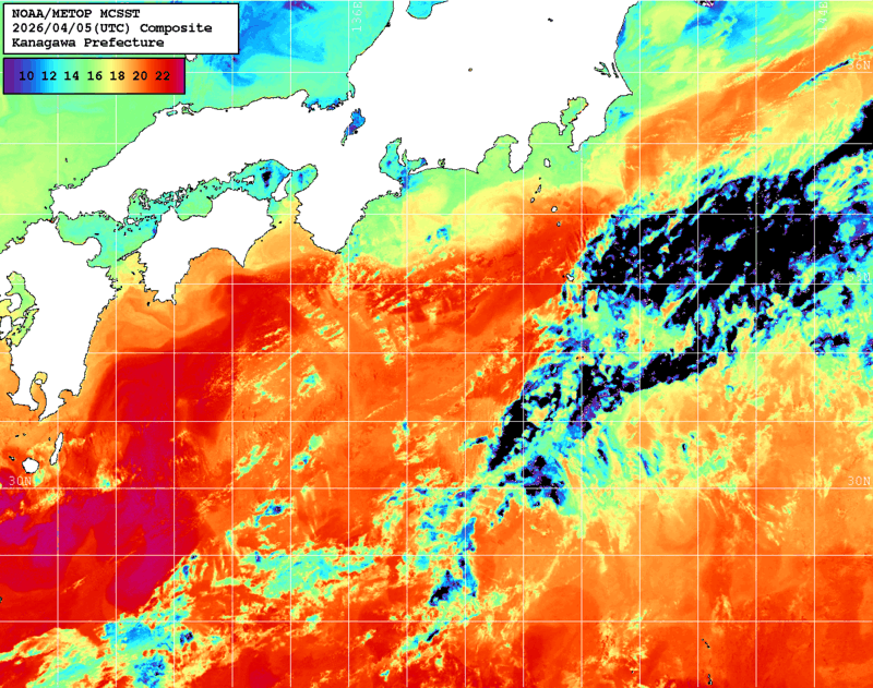 NOAA、MetOp 人工衛星画像 検索結果, 水温分布を図示