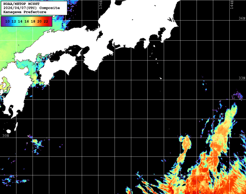 NOAA、MetOp 人工衛星画像 検索結果, 水温分布を図示