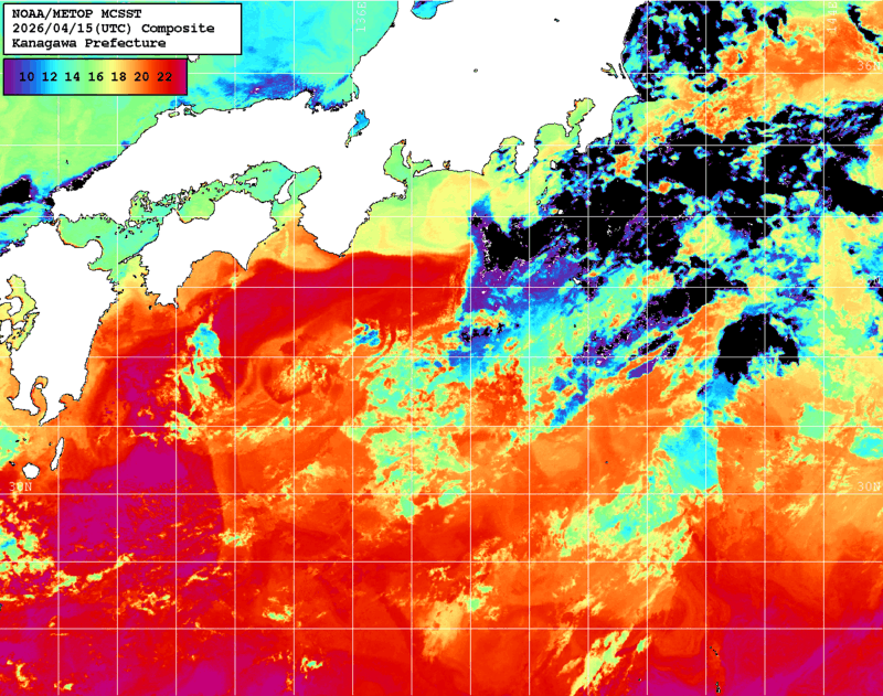 NOAA、MetOp 人工衛星画像 検索結果, 水温分布を図示