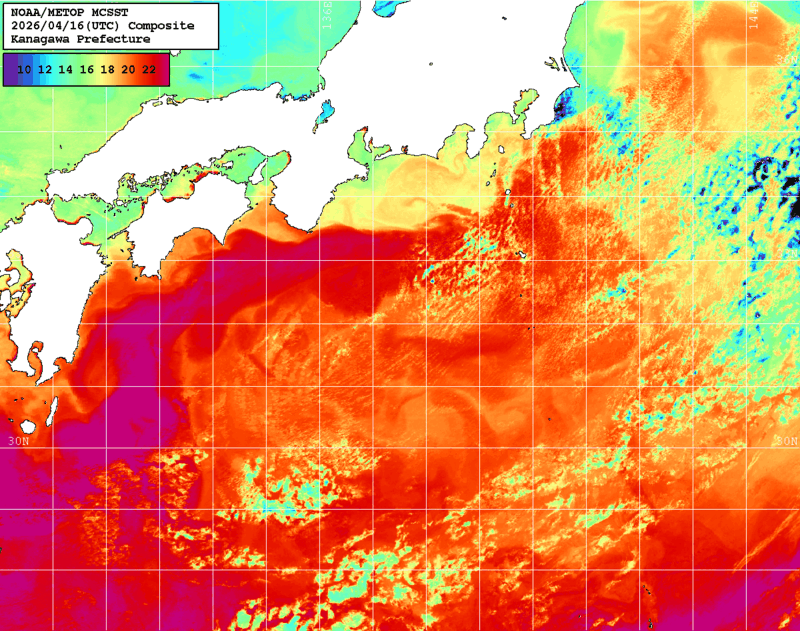 NOAA、MetOp 人工衛星画像 検索結果, 水温分布を図示
