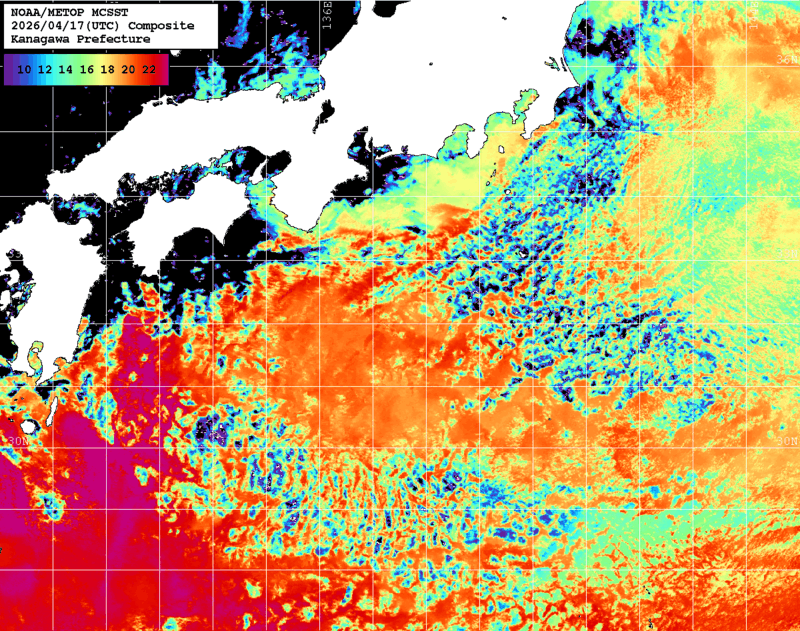 NOAA、MetOp 人工衛星画像 検索結果, 水温分布を図示