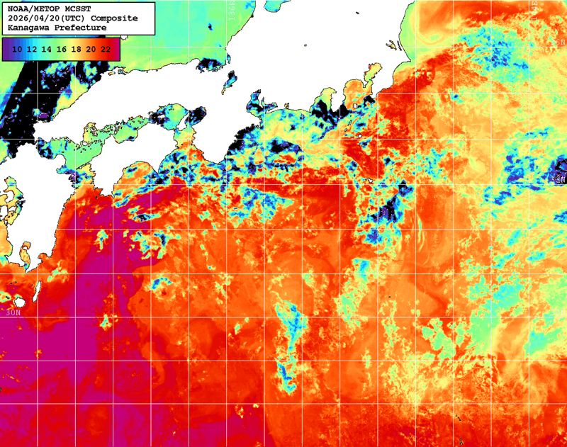 NOAA、MetOp 人工衛星画像 検索結果, 水温分布を図示