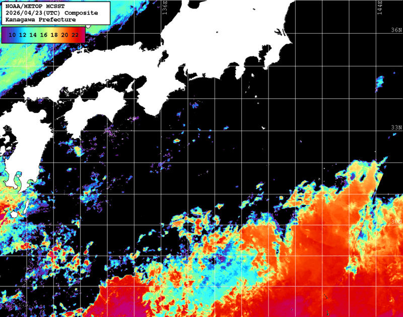 NOAA、MetOp 人工衛星画像 検索結果, 水温分布を図示