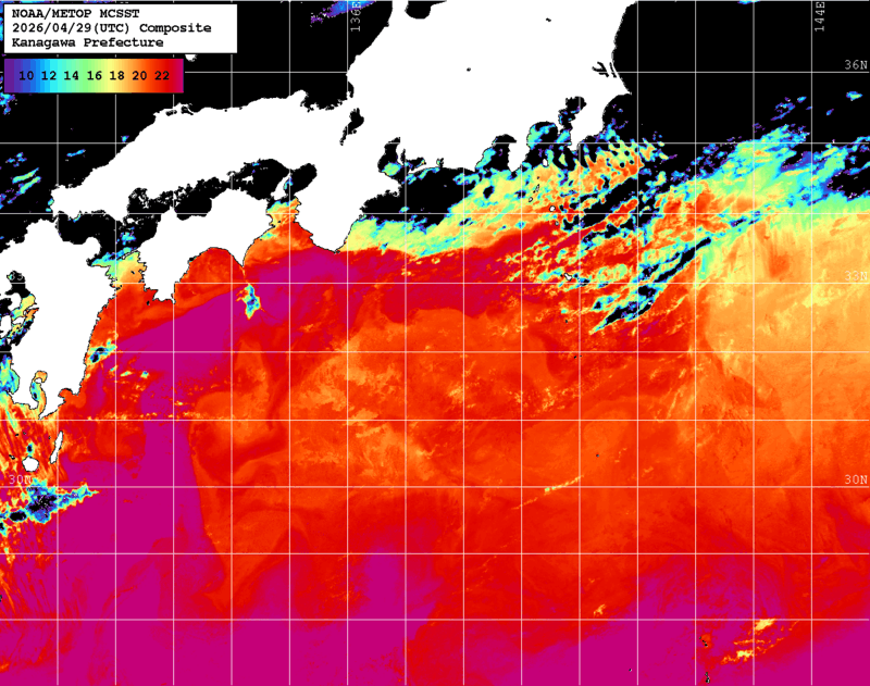 NOAA、MetOp 人工衛星画像 検索結果, 水温分布を図示