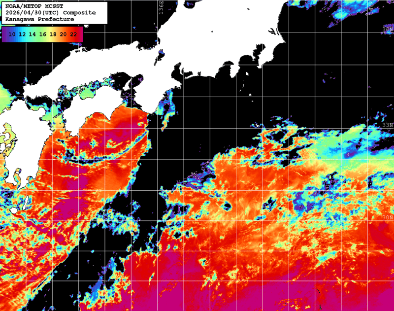 NOAA、MetOp 人工衛星画像 検索結果, 水温分布を図示