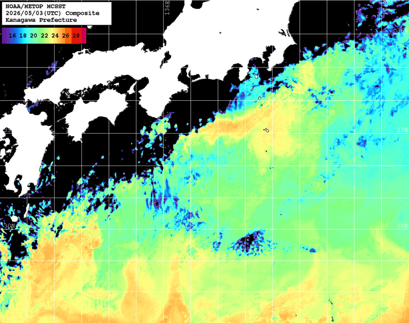 NOAA、MetOp 人工衛星画像 検索結果, 水温分布を図示