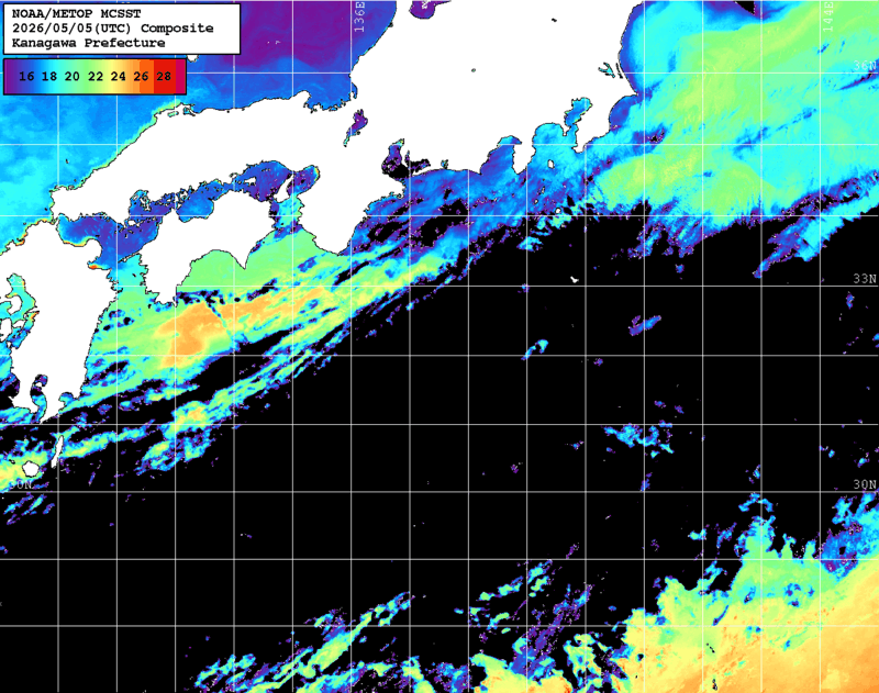 NOAA、MetOp 人工衛星画像 検索結果, 水温分布を図示