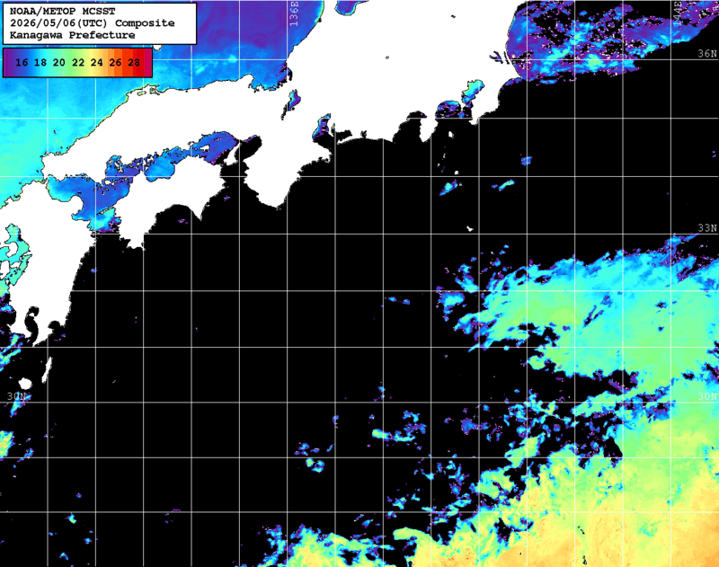 NOAA、MetOp 人工衛星画像 検索結果, 水温分布を図示