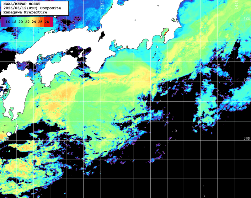 NOAA、MetOp 人工衛星画像 検索結果, 水温分布を図示