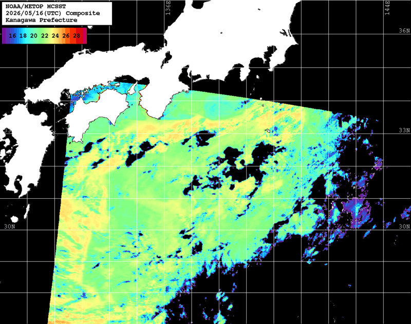NOAA、MetOp 人工衛星画像 検索結果, 水温分布を図示