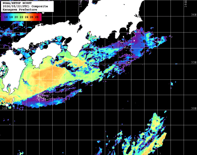 NOAA、MetOp 人工衛星画像 検索結果, 水温分布を図示