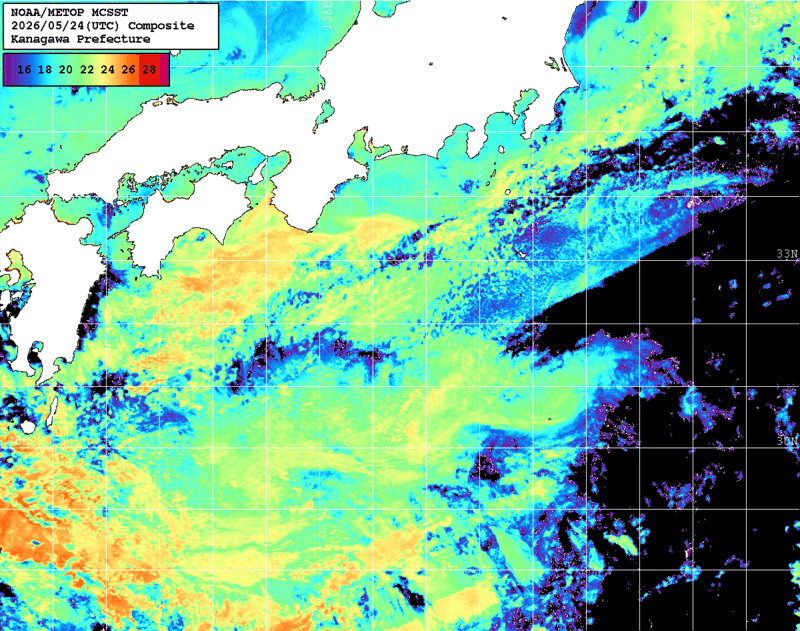 NOAA、MetOp 人工衛星画像 検索結果, 水温分布を図示