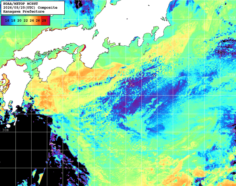 NOAA、MetOp 人工衛星画像 検索結果, 水温分布を図示