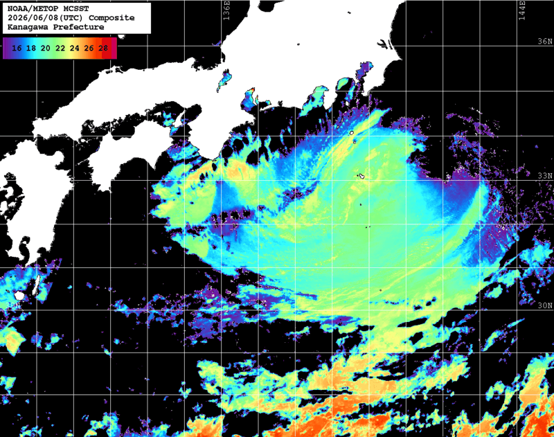 NOAA、MetOp 人工衛星画像 検索結果, 水温分布を図示