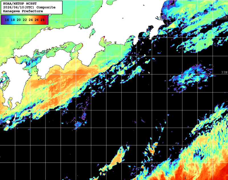 NOAA、MetOp 人工衛星画像 検索結果, 水温分布を図示