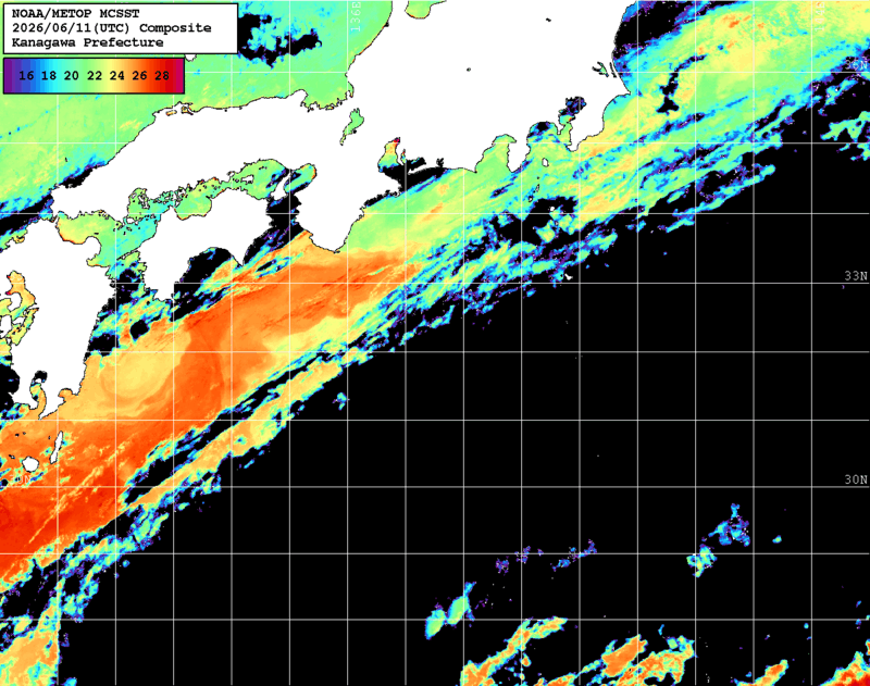NOAA、MetOp 人工衛星画像 検索結果, 水温分布を図示