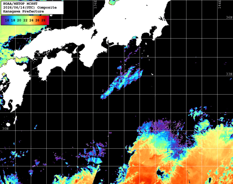 NOAA、MetOp 人工衛星画像 検索結果, 水温分布を図示