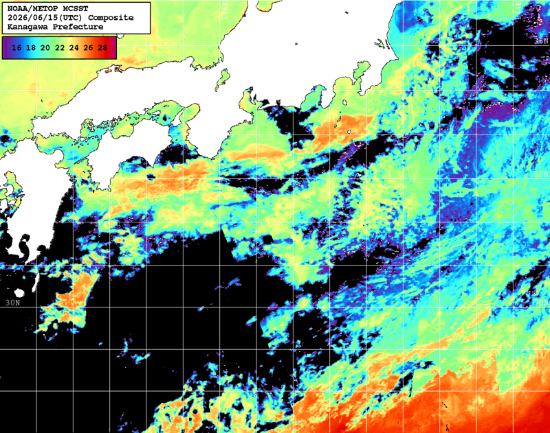 NOAA、MetOp 人工衛星画像 検索結果, 水温分布を図示