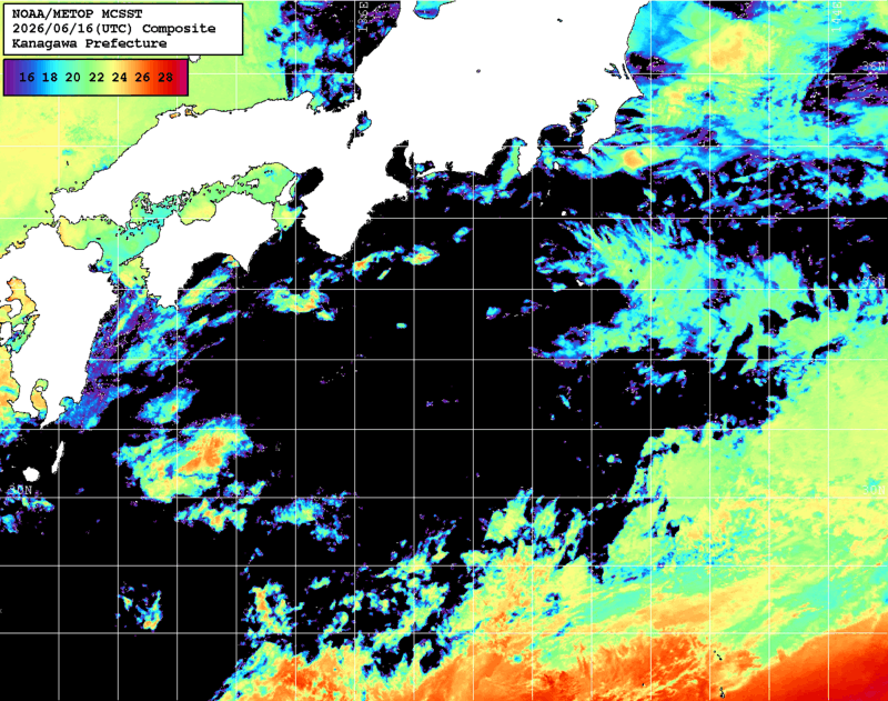 NOAA、MetOp 人工衛星画像 検索結果, 水温分布を図示