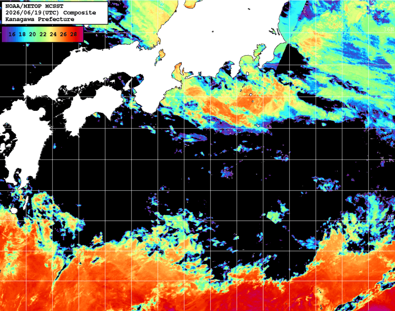 NOAA、MetOp 人工衛星画像 検索結果, 水温分布を図示