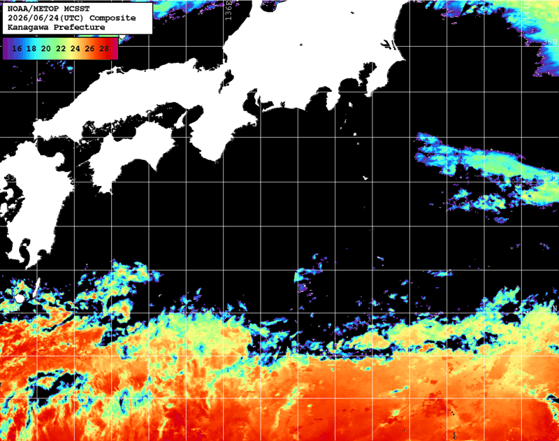 NOAA、MetOp 人工衛星画像 検索結果, 水温分布を図示