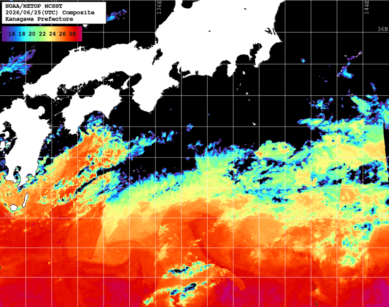 NOAA、MetOp 人工衛星画像 検索結果, 水温分布を図示