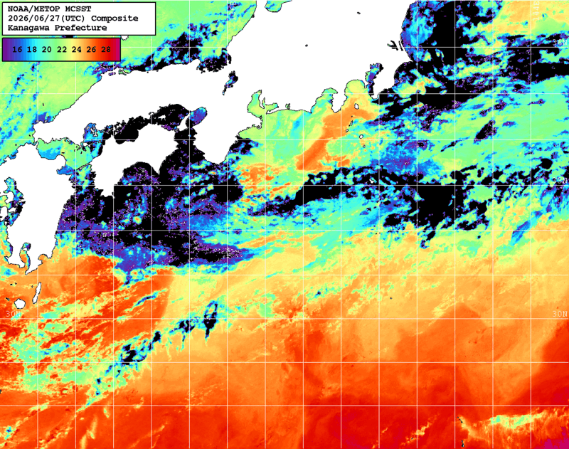 NOAA、MetOp 人工衛星画像 検索結果, 水温分布を図示