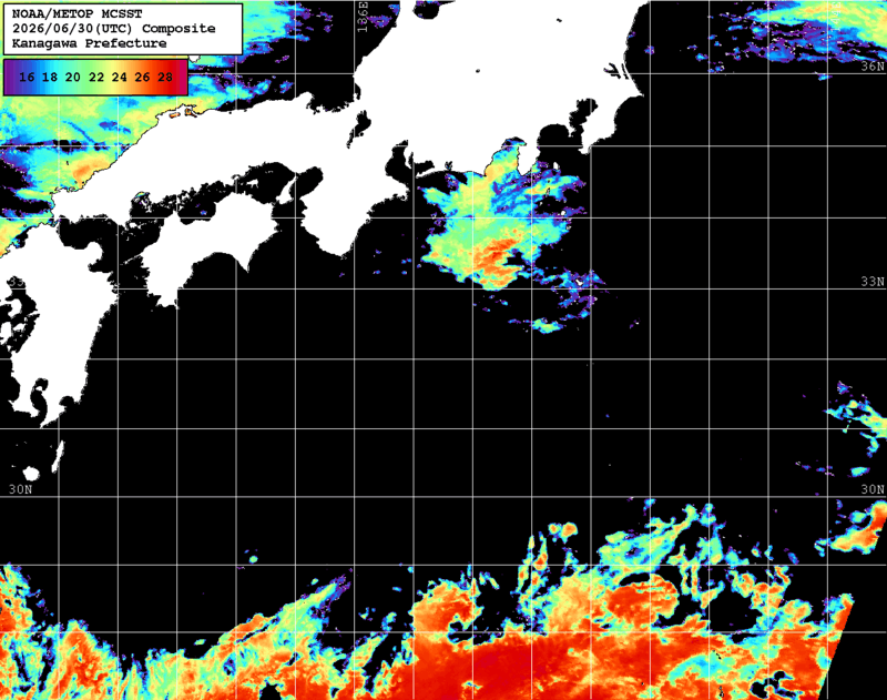 NOAA、MetOp 人工衛星画像 検索結果, 水温分布を図示