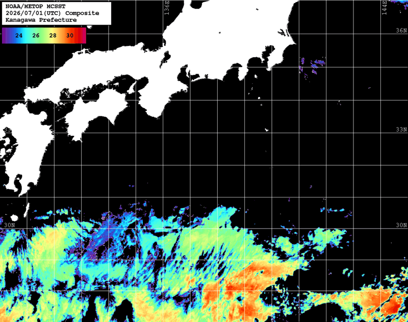 NOAA、MetOp 人工衛星画像 検索結果, 水温分布を図示