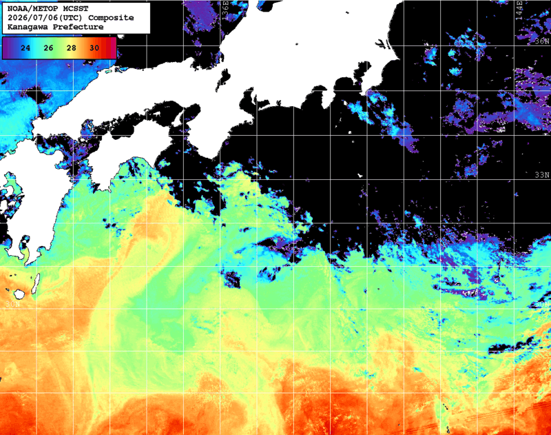 NOAA、MetOp 人工衛星画像 検索結果, 水温分布を図示