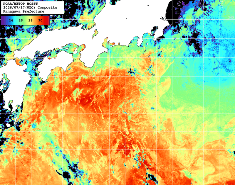 NOAA、MetOp 人工衛星画像 検索結果, 水温分布を図示