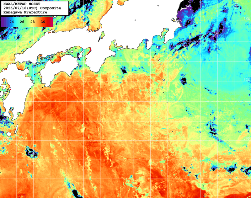 NOAA、MetOp 人工衛星画像 検索結果, 水温分布を図示