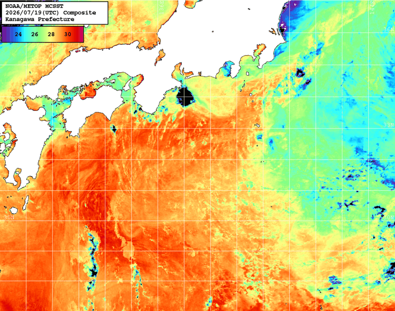 NOAA、MetOp 人工衛星画像 検索結果, 水温分布を図示