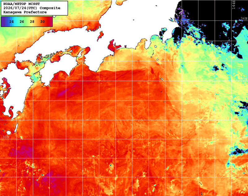 NOAA、MetOp 人工衛星画像 検索結果, 水温分布を図示