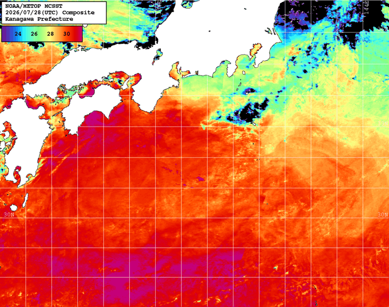 NOAA、MetOp 人工衛星画像 検索結果, 水温分布を図示