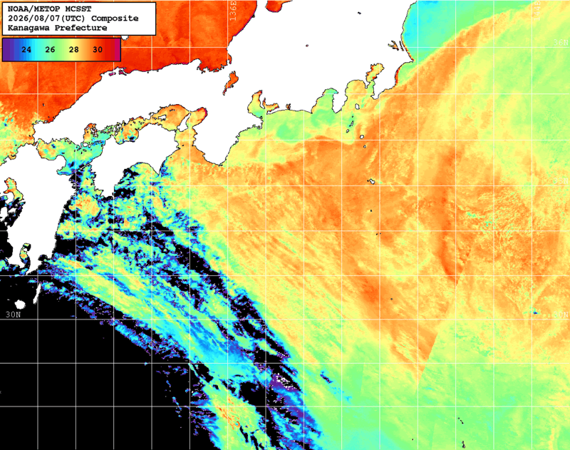 NOAA、MetOp 人工衛星画像 検索結果, 水温分布を図示