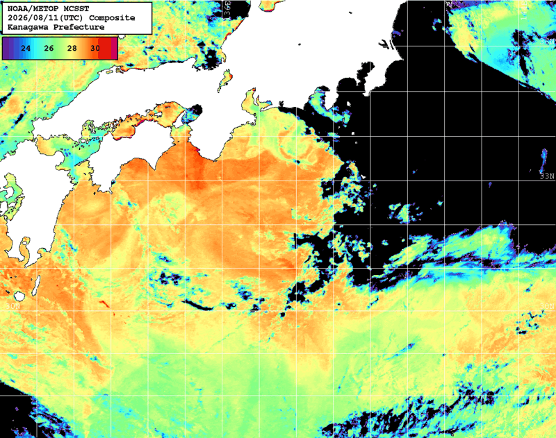 NOAA、MetOp 人工衛星画像 検索結果, 水温分布を図示