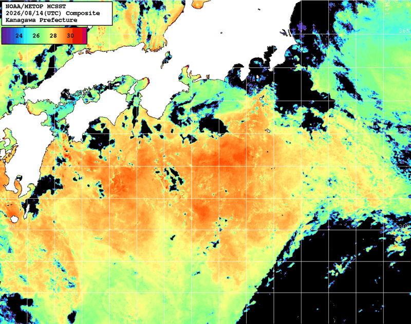 NOAA、MetOp 人工衛星画像 検索結果, 水温分布を図示