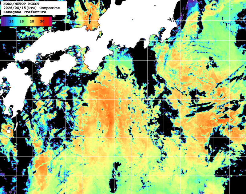 NOAA、MetOp 人工衛星画像 検索結果, 水温分布を図示