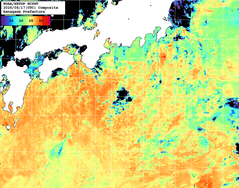 NOAA、MetOp 人工衛星画像 検索結果, 水温分布を図示
