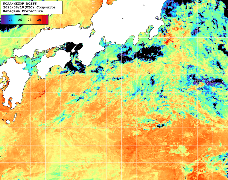 NOAA、MetOp 人工衛星画像 検索結果, 水温分布を図示