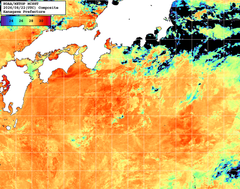 NOAA、MetOp 人工衛星画像 検索結果, 水温分布を図示