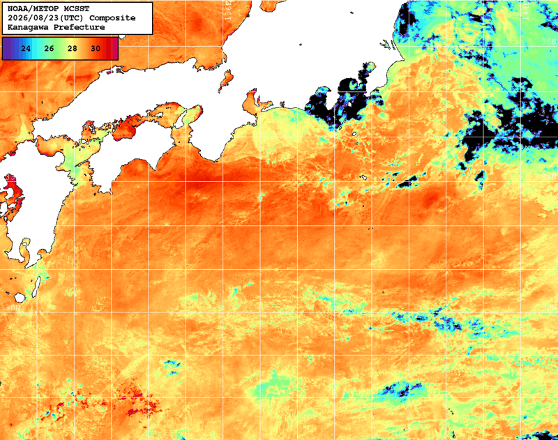 NOAA、MetOp 人工衛星画像 検索結果, 水温分布を図示