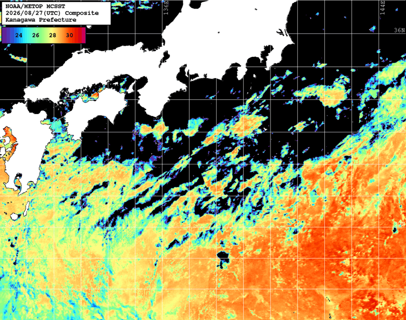 NOAA、MetOp 人工衛星画像 検索結果, 水温分布を図示
