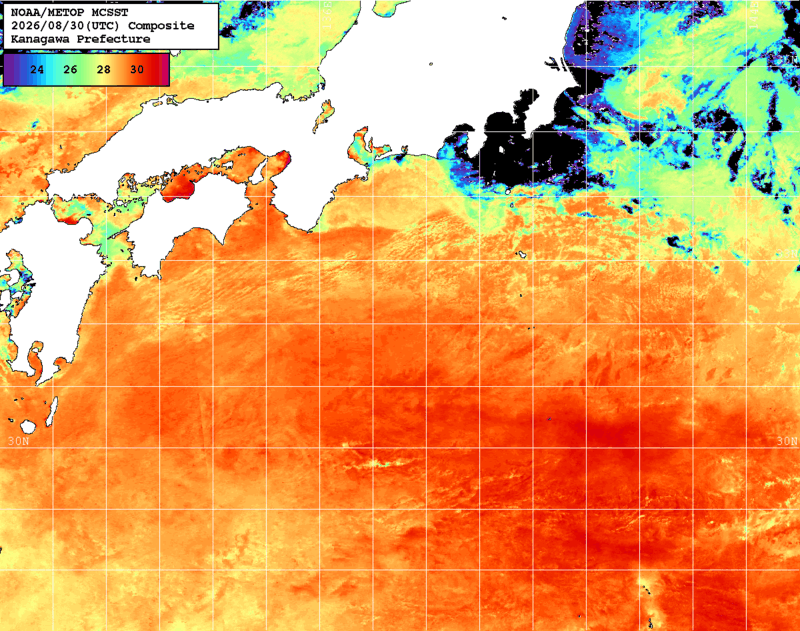 NOAA、MetOp 人工衛星画像 検索結果, 水温分布を図示