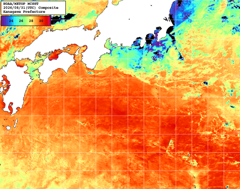 NOAA、MetOp 人工衛星画像 検索結果, 水温分布を図示